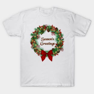 Vintage Style Wreath, SEASON'S GREETINGS In Center T-Shirt